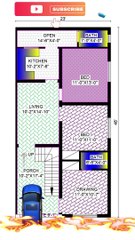 23'-0'' x 46'-0'' House Plan with 3BHK  Detailed Layout