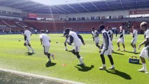 Sunderland players warm up at Bloomfield Road during pre-season