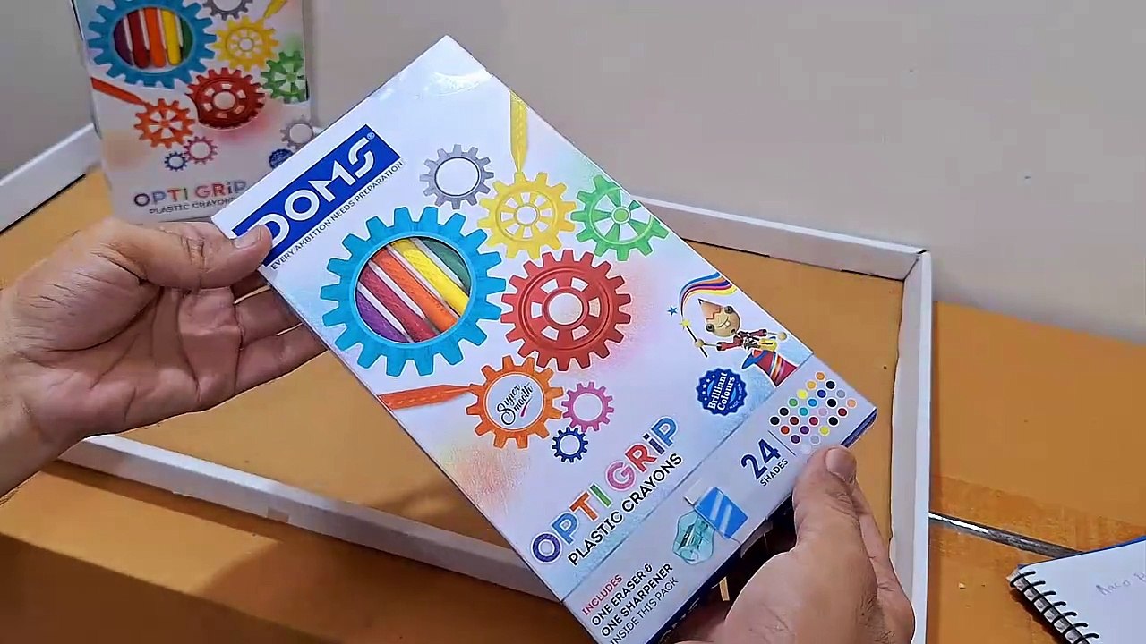 Unboxing and Review of doms opti grip plastic crayons 24 shades for creative students