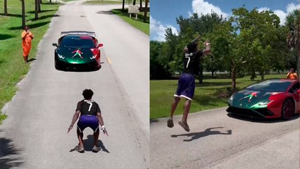 Speed causa sensación al saltar su Lamborghini personalizado mientras va a toda velocidad y celebrar como Cristiano