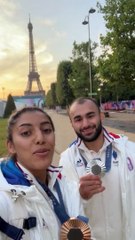 Luka Mkheidze et Shirine Boukli tout sourire avec leurs médailles olympiques ! Bravo