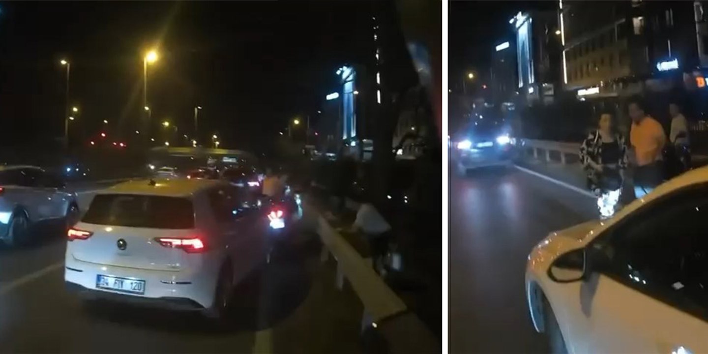 E-5'te trafikte tartıştığı motosikletliyi ezmeye çalıştı