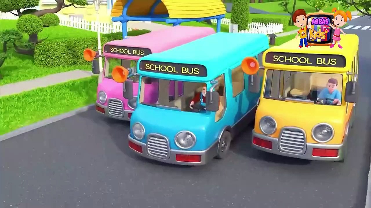 Wheels on the Bus | Pink, Blue and Yellow Buses | Abbas Kids TV
