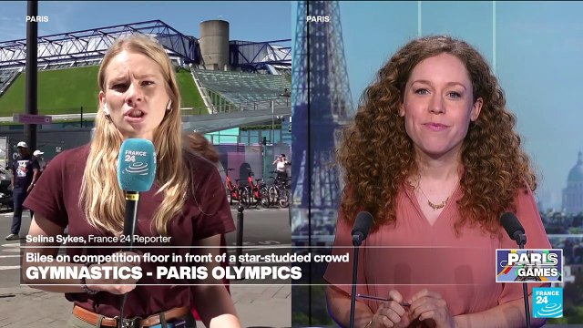 Simone Biles on Olympic gymnastics competition floor