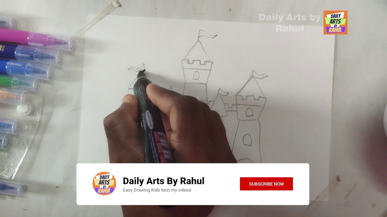 Castle Drawing Painting and Coloring for Kids Toddlers | How to Draw a Cute Castle