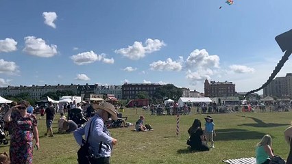 下载视频: Portsmouth International Kite Festival: Stunning scenes as elaborate kites fill the sky above Southsea Common