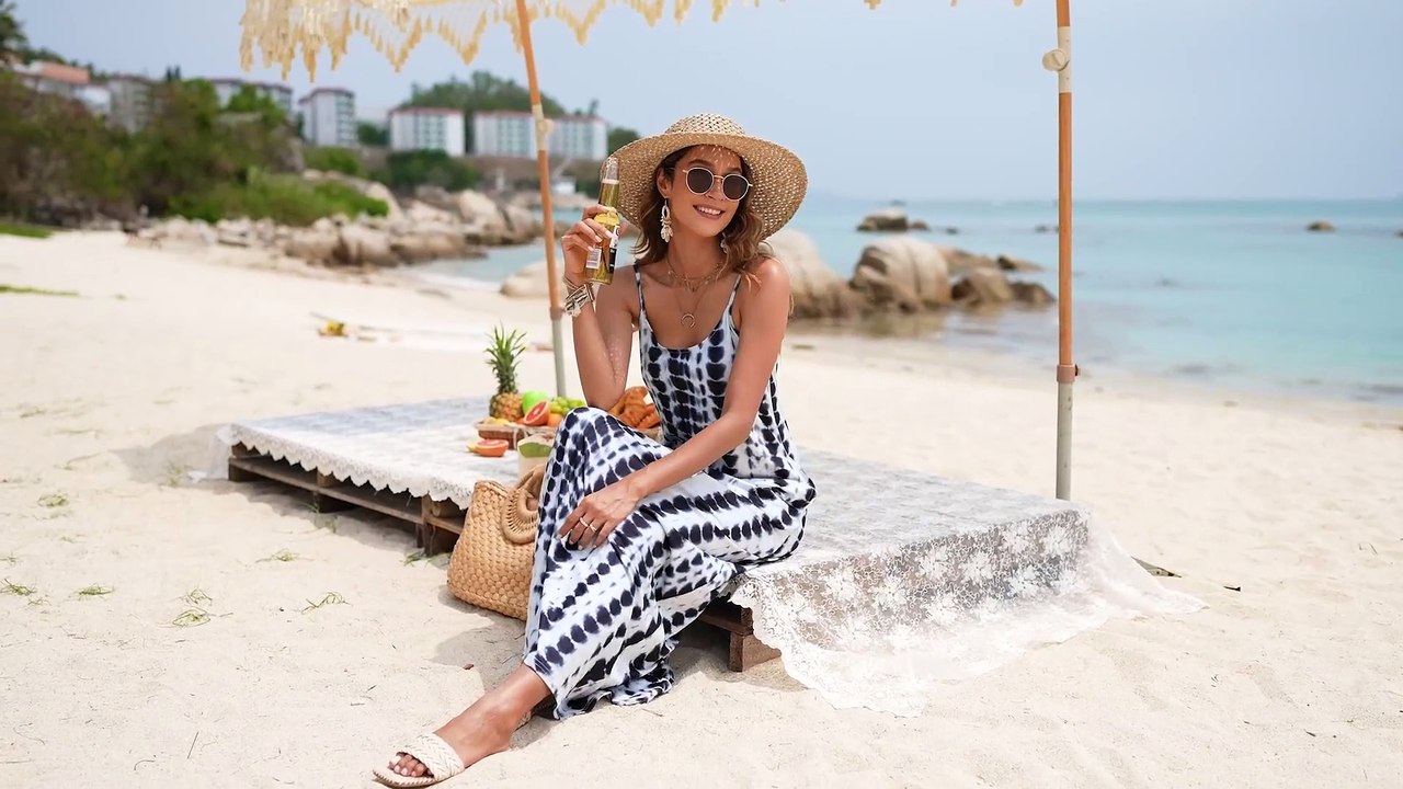 Women Summer Casual Bohemian Maxi Dress V-neck Sleeveless Long Dress with Pockets #longdress #women