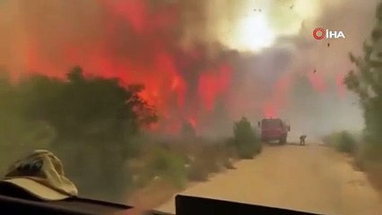 Antalya'daki orman yangınında yürekleri ağza getiren görüntü