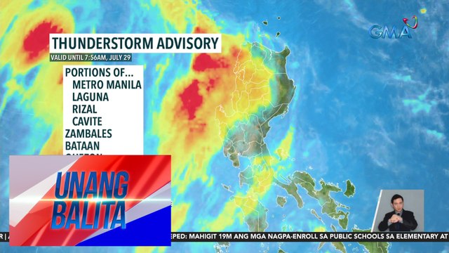 Thunderstorm advisory, nakataas sa ilang panig ng Metro Manila - Weather update today as of 7:25 a.m. (July 29, 2024) | Unang Balitata