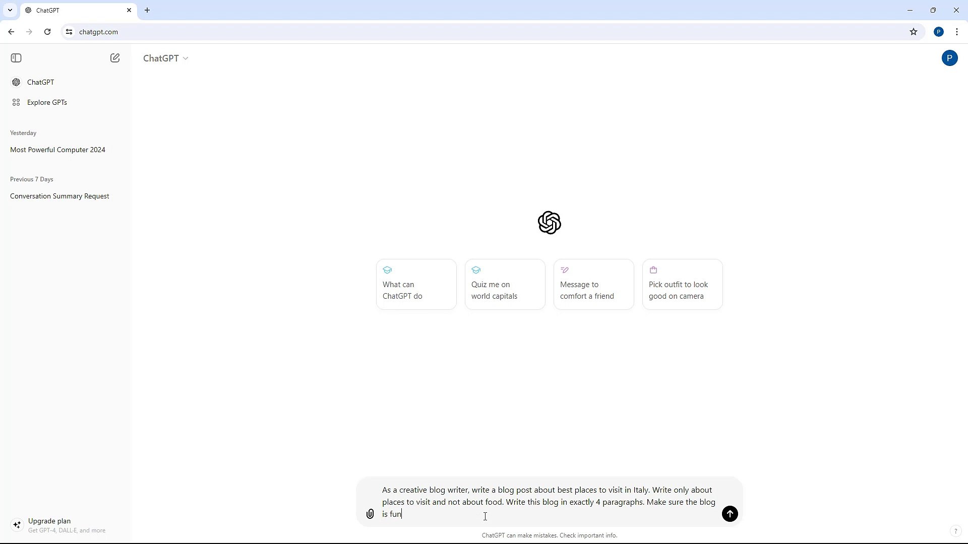 ChatGPT Course Section 4 Writing Prompts with Specific Details