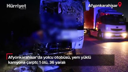 Afyonkarahisar’da yolcu otobüsü, yem yüklü kamyona çarptı: 1 ölü, 36 yaralı
