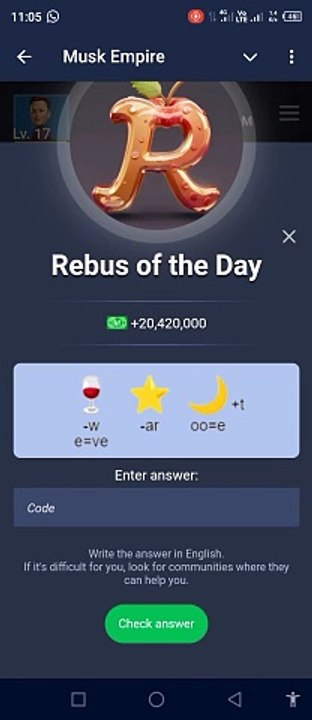 29 July Rebus of the day answer musk empire telegram mining bot