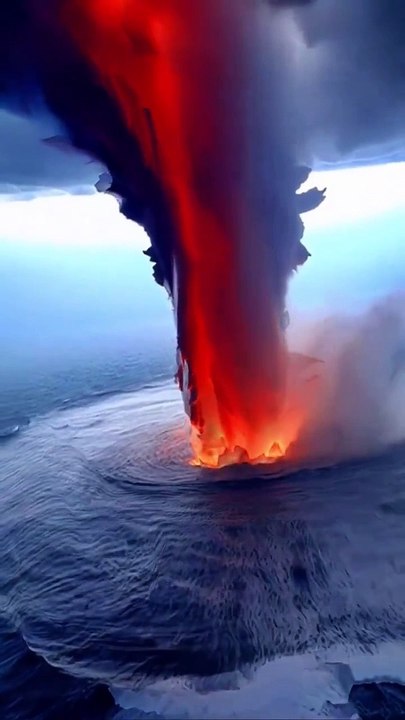 Volcanic eruption in the middle of the ocean