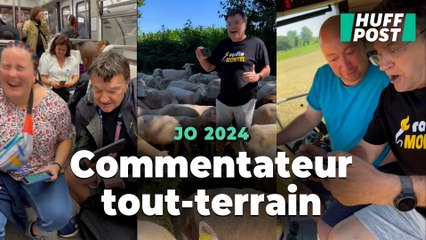 Dans une moissonneuse-batteuse ou le métro, Patrick Montel commente les JO n’importe où