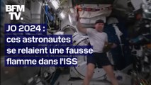 JO 2024: ces astronautes se relayent une fausse flamme et imitent des sports depuis l'ISS