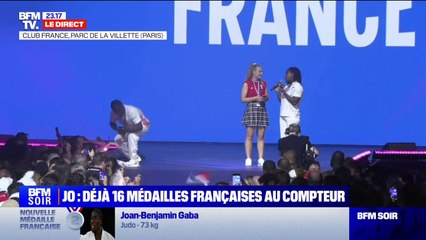 Download Video: Jeux olympiques: les judokas Sarah-Léonie Cysique et Joan-Benjamin Gaba célèbrent leurs médailles de bronze et d'argent au Club France