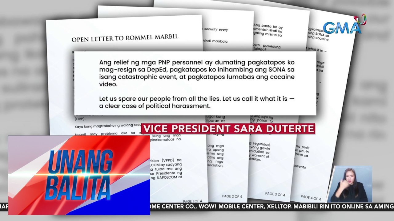 Vice Pres. Sara Duterte, tinawag na "political harassment" ang pagbawi sa kaniyang police escort | Unang Balita