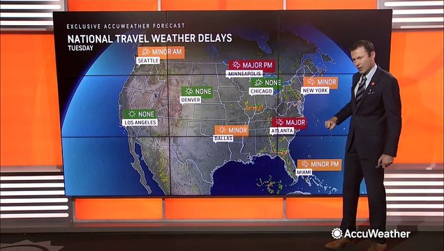 Thunderstorms to cause significant travel delays around the country on Tuesday
