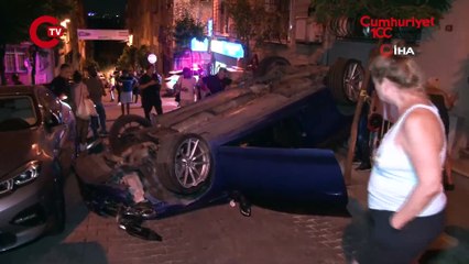 Beşiktaş’ta park halindeki araçlara çarpan otomobil takla attı