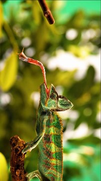 Veiled Chameleon Catching Insects with Its Tongue