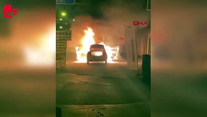 Sürücü kokudan şüphelendi, taksi alev alev yandı