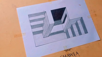 3d double stairscase on paper | easy drawing on paper