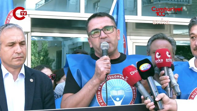 CHP'li Özçağdaş ve sendika üyeleri Çankaya Milli Eğitim Müdürlüğü önünden seslendi