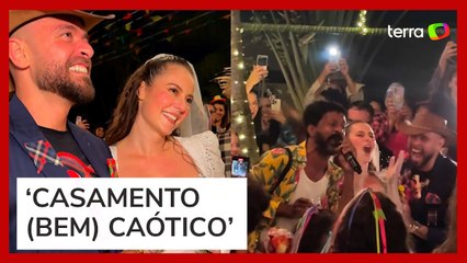Paolla Oliveira e Diogo Nogueira ‘se casam’ durante festa junina