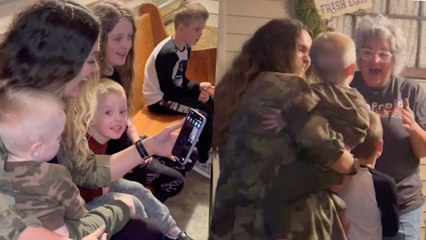 Military Family Surprise Grandma With Grandson For First Time After 3 Years Away