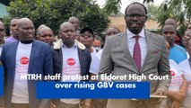 MTRH staff protest at Eldoret High Court over rising GBV cases