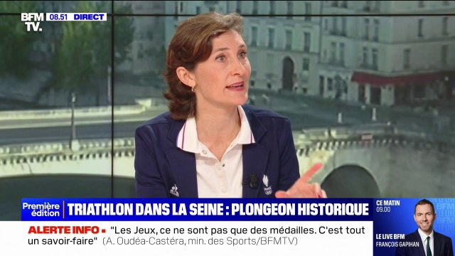 On a réussi : Amélie Oudéa-Castéra évoque la prouesse du triathlon dans la Seine, malgré des conditions météo adverses