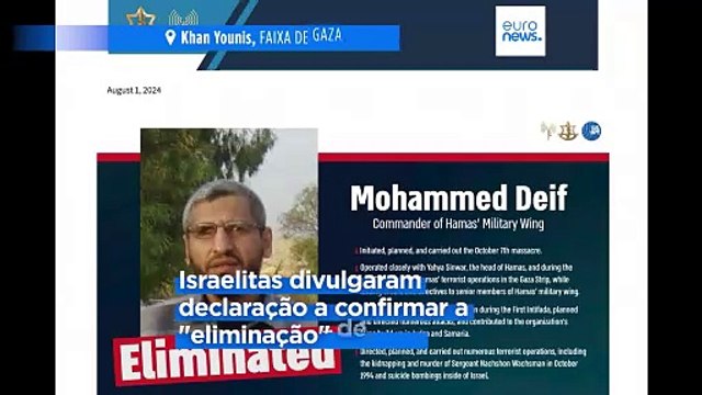 Israel confirma a morte do chefe das operações militares do Hamas