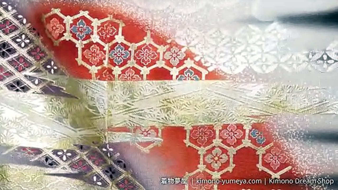 Kurotomesode with Hand Painted Fog, Hishi, Mountains, Tortoise Shells, Seven Treasures - Black Chirimen Silk Vintage Kimono For Women  - Pine Trees