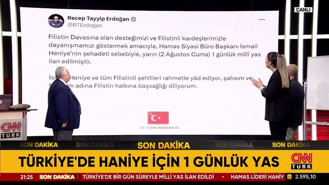 Son dakika: Türkiye'de Haniye için 1 günlük yas ilan edildi