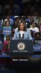 VÍDEO: Kamala Harris propõe desafio a Trump em comício: "Diga na minha cara"