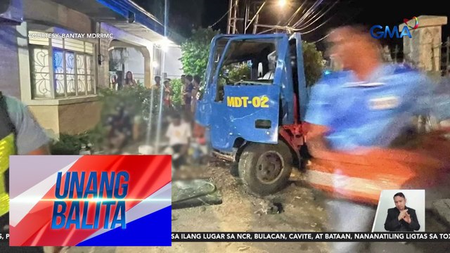 Truck, bumangga sa bakod ng bahay; driver at 3 sakay, sugatan | Unang Balita