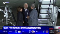 États-Unis: les images du retour des prisonniers échangés avec la Russie et de leur accueil par Joe Biden et Kamala Harris