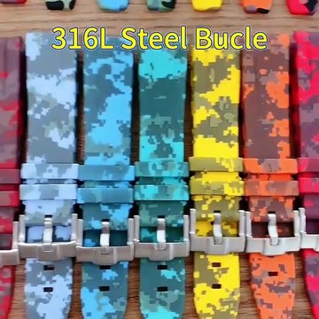 Camouflage Vintage Watch Bands 20 mm TPU Rubber Curved end Watch Strap with Custom Logo