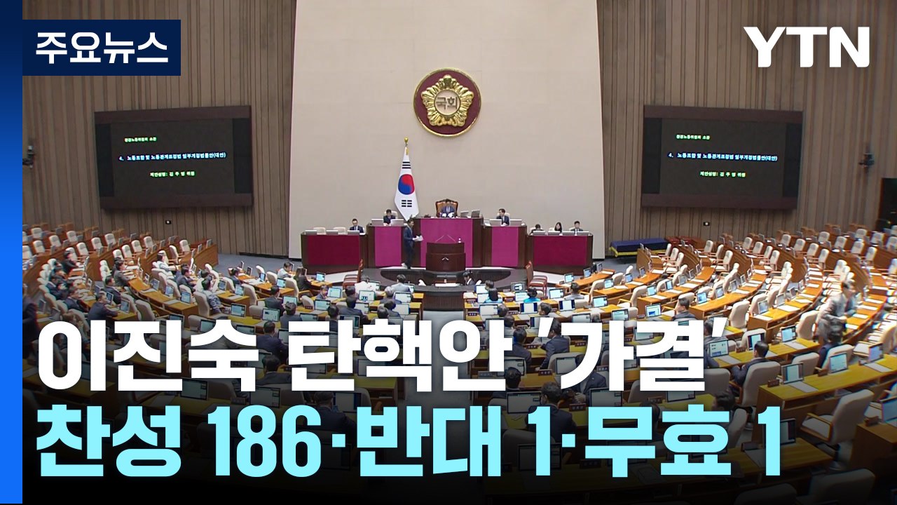 [현장영상+] "이진숙 방통위원장 탄핵안 가결...찬성186·반대1·무효1" / YTN