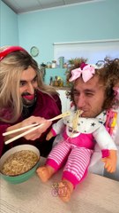 Download Video: OOPS! Mom vs. Сockroach - Who'll eat the noodles faster? #123go #funny #food