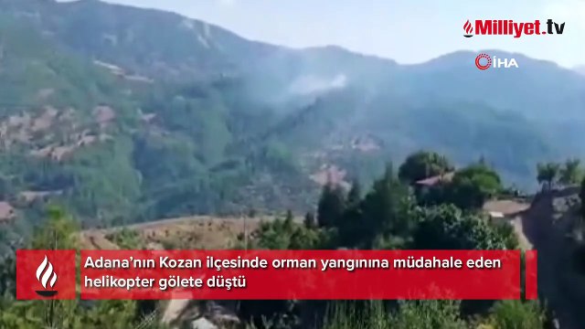 Adana’da orman yangınına müdahale eden helikopter göle düştü