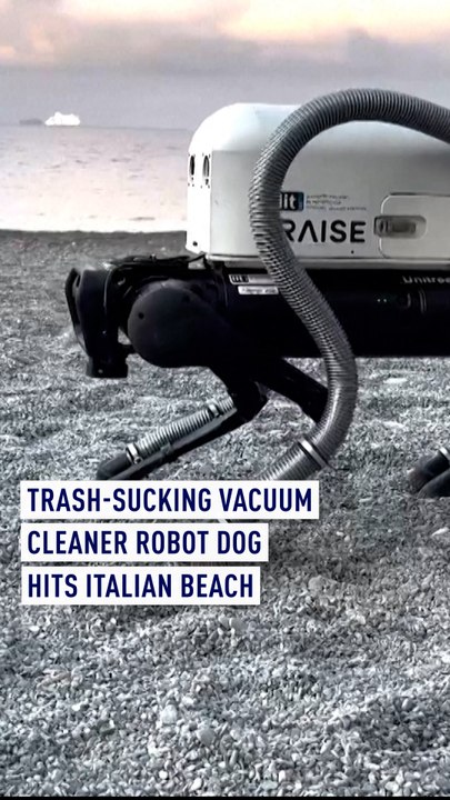 Trash-sucking vacuum cleaner robot dog hits Italian beach