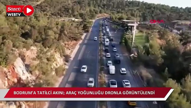 Bodrum'a tatilci akını; araç yoğunluğu dronla görüntülendi