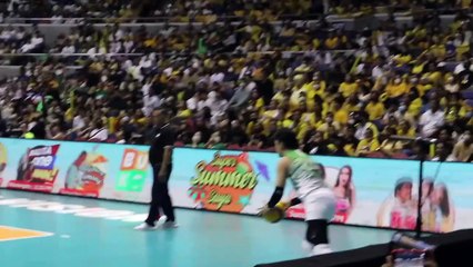 DLSU Lady Spikers perform winning sequence against UST Golden Tigresses in the UAAP Season 85 Semifinals