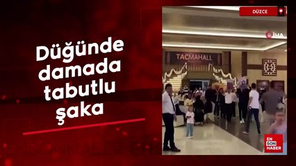 Düzce'de düğünde damada tabutlu şaka