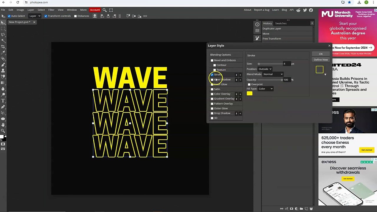 How to create wavy Text Effect in Photopea l Photopea tutorial l easy canva