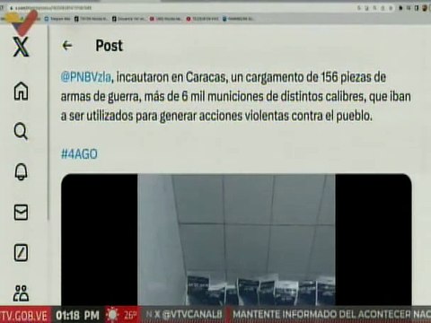 PNB incautó cargamento de 156 piezas de armas de guerra y municiones en Caracas