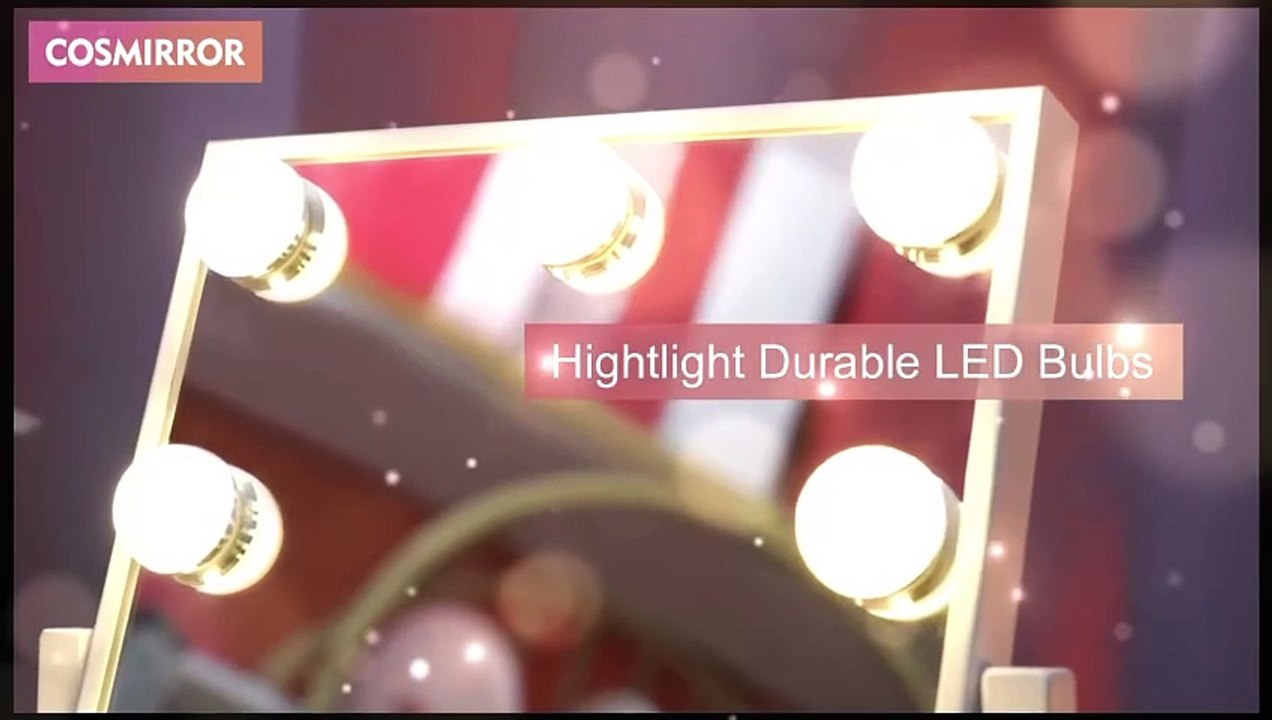 COSMIRROR Hollywood Makeup Mirror with Lights, Lighted Vanity Mirror with 9 Dimmable Bulbs and 3 Color Lighting Modes, Smart Touch Control, Plug in Light Up Mirror (White)