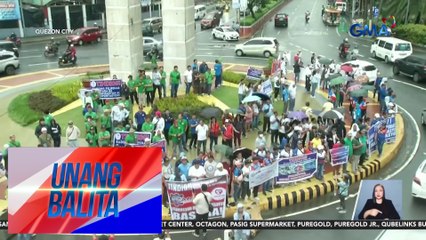 Ilang modern jeepney drivers at operators, nagsasagawa ng unity walk bilang suporta sa PUV modernization program | Unang Balita
