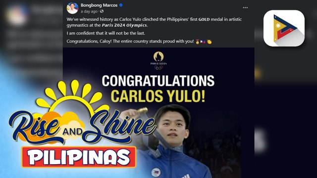 PBBM, nagpaabot ng pagbati kay Carlos Yulo; FL Liza Marcos, sinabi na ‘proud’ siya sa nakamit na karangalan ni Yulo